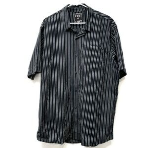 FOX Racing Black Gray Striped Embroidered Button Up Short Sleeve Shirt Size XXL